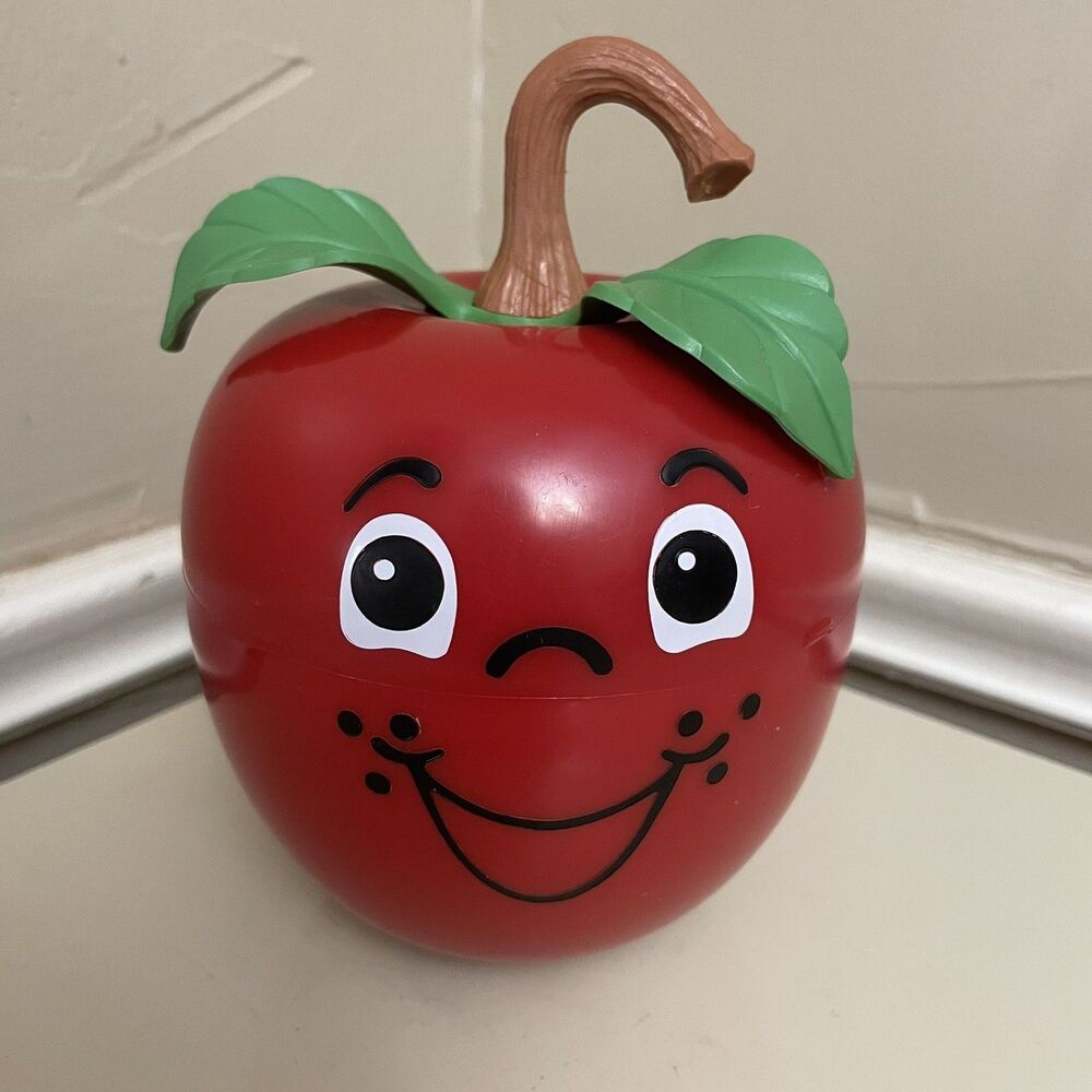 VTG 1972 Fisher Price Happy Apple Full Stem Red Roly Poly Chime Fruit Toy Works